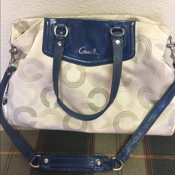 Coach Bags Vintage Coach Bag Purse Crossbody Cream And Navy Blue Signature Coach Fabric